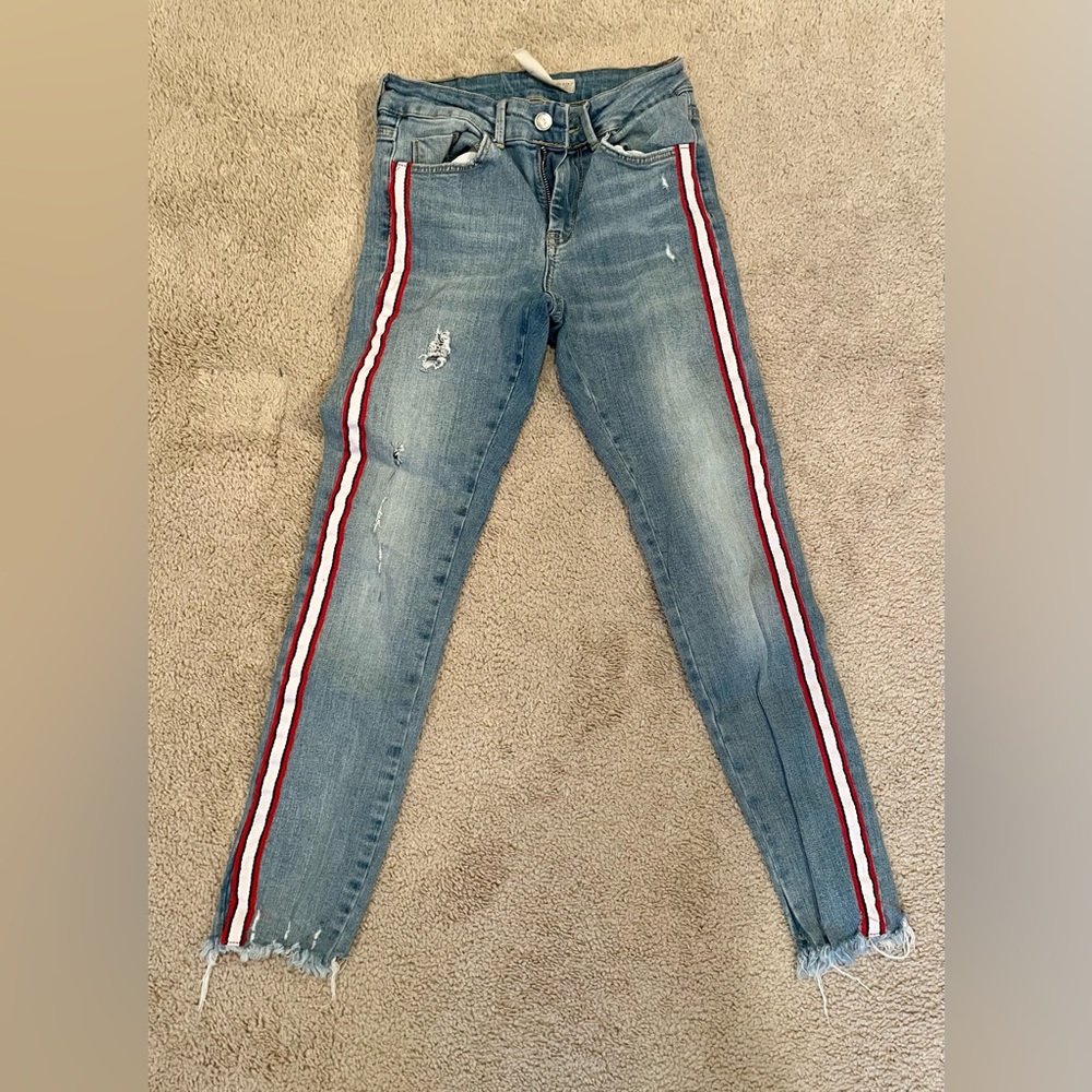 Juniors Size 2 Zera Jeans with red/white striped piping